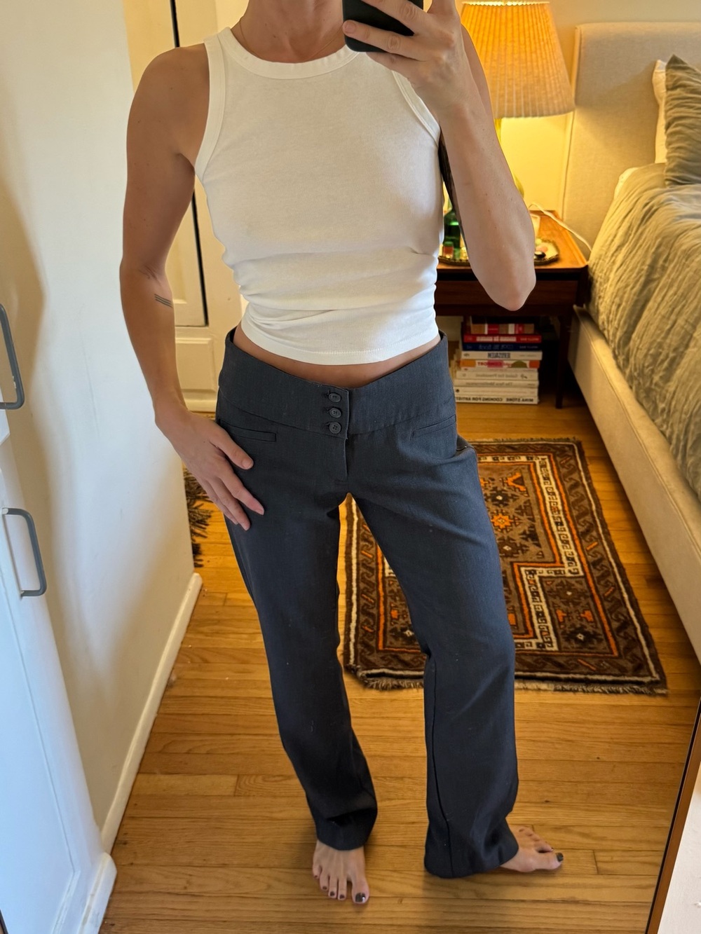 Vintage Charcoal Straight-Leg Trousers